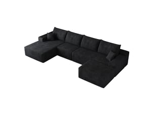 Canapé d'angle modulable 340x175 cm avec chaise longue, assise profonde, noir