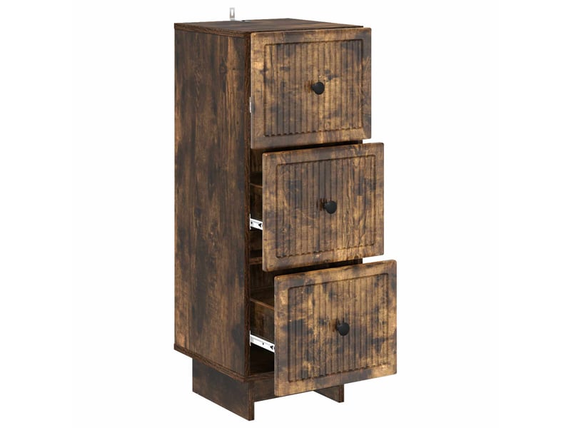  Armoire de rangement bureau, armoire à tiroirs chêne fumé 33 x 34,5 x 90 cm shl97  - Conforama E