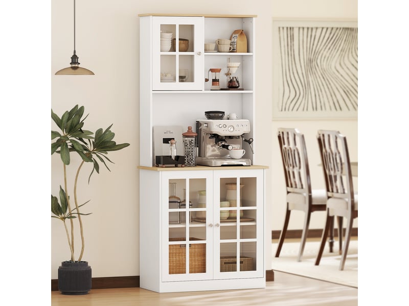 Buffet de cuisine, armoire haute de cuisine, meuble avec plan de travail, 3 portes vitrées, 2  - Conforama C