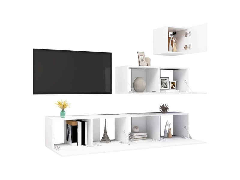  Ensemble de meubles tv 4 pcs blanc bois d'ingénierie shl35045  - Conforama C