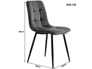 Lot de 4 chaises de salle à manger en velours gris – design moderne capitonné avec pieds en métal noir et protection des sols
