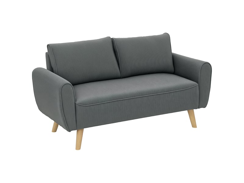  Canapé droit 2 places en velours côtelé 2 coussins anthracite 145 x 75 x 78 cm  - Conforama A