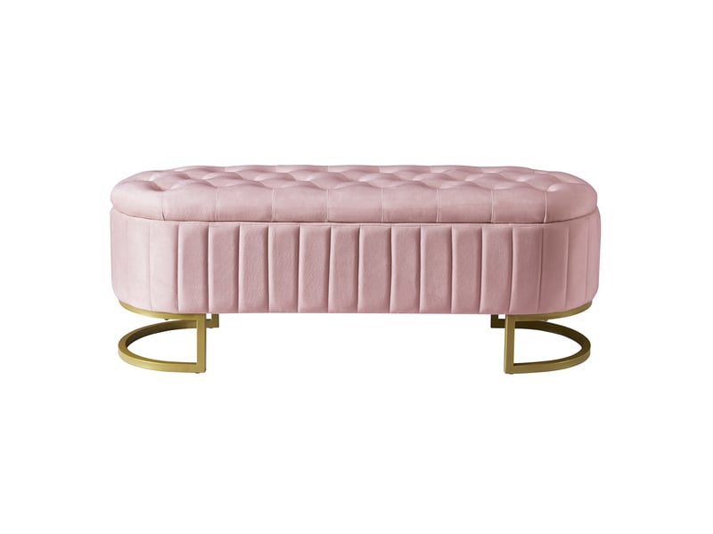  Banc de rangement 120 x 39,9 x 43 cm rose en velours, assise d'appoint avec coffre dissimulé  - Conforama A