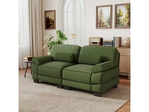 Canapé 2 places moderne à cadre modulable, coussin lombaire confortable, assise profonde, revêtement cord doux, vert, salon appartement
