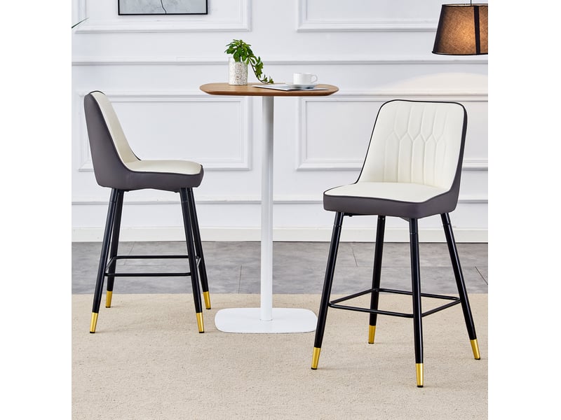  Tabouret de bar lot de 2 avec dossier ergonomique et repose-pieds, en pu et métal, blanc et gris  - Conforama C