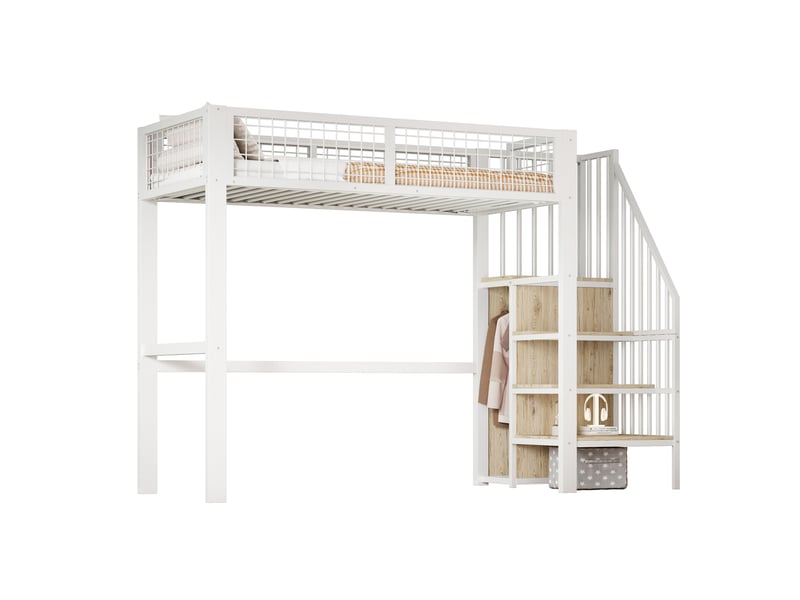Lit mezzanine enfant 90x200 cm – blanc – échelle, étagères et penderie intégrée – sans matelas - Conforama D