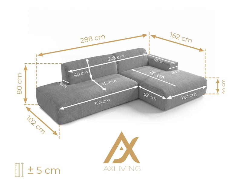 Canapé d'angle moderne didim duo, 288 cm, couleur marron chaud, revętement en velours d Didim Duo - Conforama E