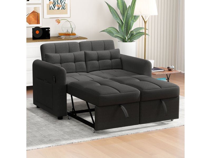  Canapé convertible 3-en-1 2 places avec dossier réglable, canapé-lit avec port usb, poches aux accoudoirs, coussins, salon, chambre, appartement Seren Glow - Conforama B