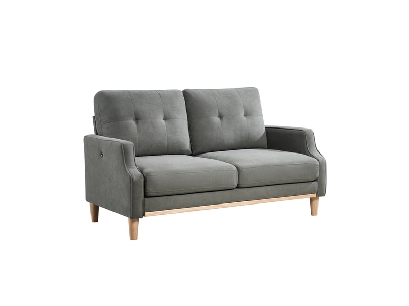 Canapé droit 2 places gris foncé en tissu 135 cm avec port usb et pieds en bois, pour petit appartement et salon W3423S00003 - Conforama A