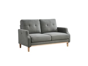 Canapé droit 2 places gris foncé en tissu 135 cm avec port usb et pieds en bois, pour petit appartement et salon