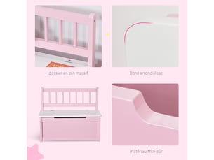 Coffre à jouet enfant banc de rangement enfant couvercle rabattable et charnières de sécurité rose 60 x 30 x 50 cm