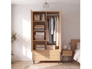 Armoire 90x45x200 cm avec 4 tiroirs et miroir, mdf et métal, coloris bois, rangement chambre et dressing, rangement