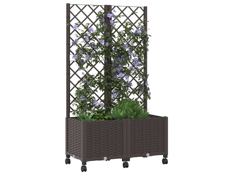  Jardinière - bac de jardin avec treillis et roues marron 80 x 40 x 146 cm pp  - Conforama C