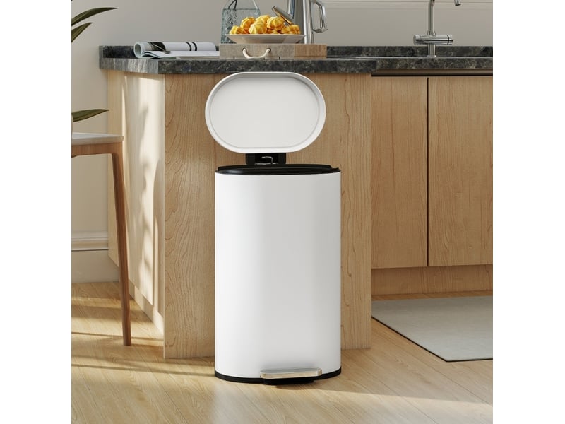  Poubelle de cuisine 30 l 36,5x31x61 cm à pédale avec couvercle à fermeture en douceur métal blanc crème  - Conforama D