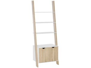 Bibliothèque échelle à 3 étagères et placard, style nordique, en bois, 60 x 40 x 171 cm, chêne et blanc