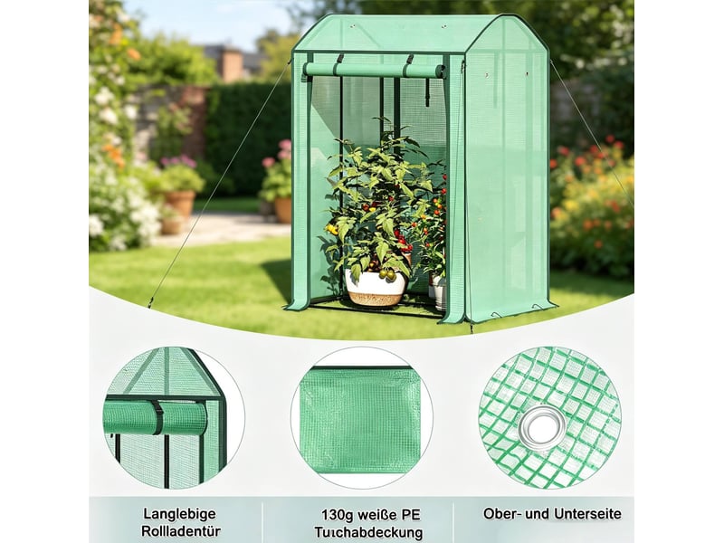 Serre de balcon 100 x 83 x 150 cm – verte – porte enroulable, 6 aérations et structure en acier - Conforama E