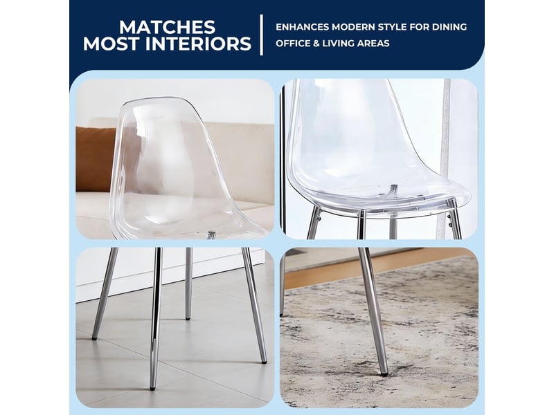 Lot de 4 chaises de salle à manger,45x47x81 cm,avec pieds métal argentés,transparentes - Conforama D