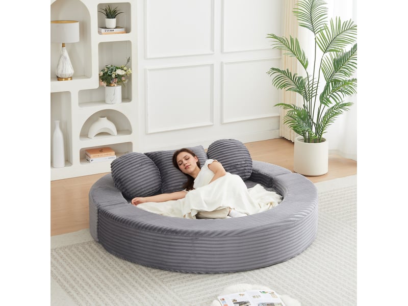  Canapé convertible 4 en 1 compressé, 180x92x84 cm en mousse confort et velours côtelé couleur gris, simple  - Conforama B