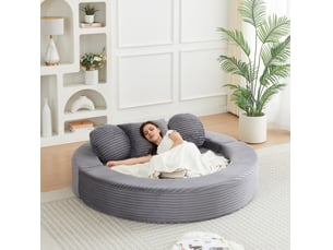 Canapé convertible 4 en 1 compressé, 180x92x84 cm en mousse confort et velours côtelé couleur gris, simple