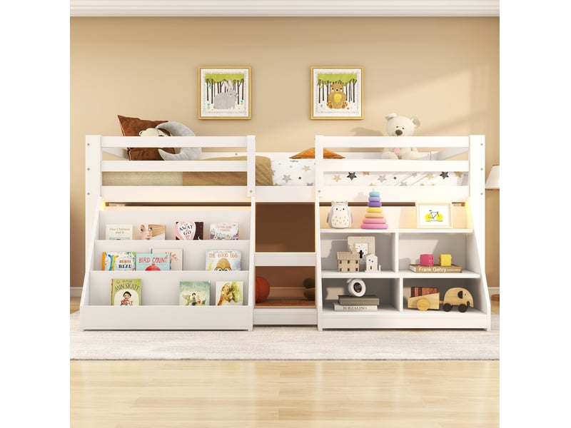  Lit mi-hauteur enfant 90x200 cm avec rangements led blanc  - Conforama B