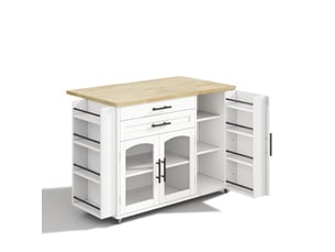 Îlot de cuisine mobile avec plan de travail rabattable, desserte de cuisine sur roulettes, 138x70x90 cm