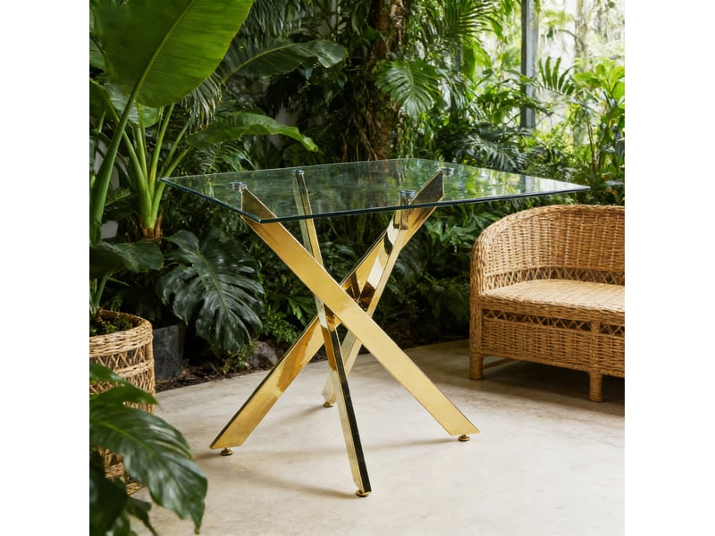 Table à plateau en verre et pieds en métal doré - Conforama C