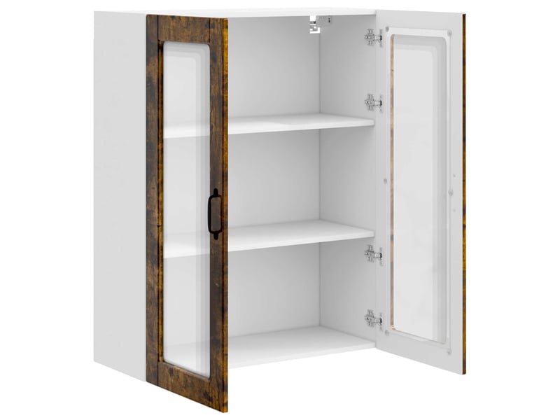 Meuble mural de cuisine, cabinet en verre mural chêne fumé 80x31x100cm shl7953 - Conforama E