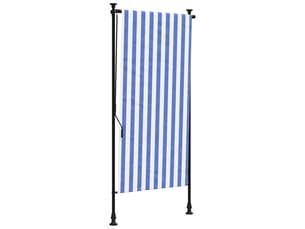 Store enrouleur, store roulant d'extérieur bleu et blanc 100x270 cm tissu acier cf47425
