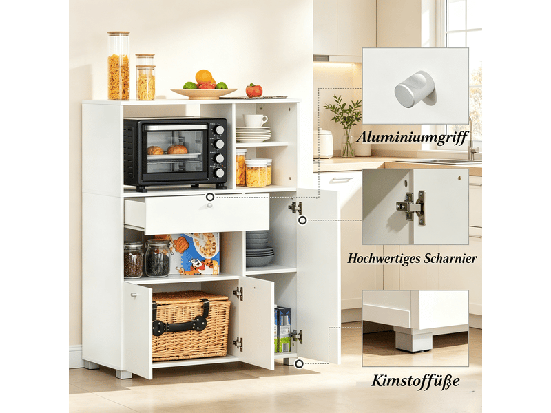  Buffet meuble de rangement polyvalent étagères ouvertes tiroir pratique style élégant meuble de polyvalent meuble sur pied  - Conforama D