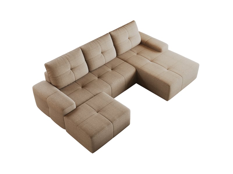 Canapé d’angle 4 places avec ottomane en tissu kaki, 262x172x82 cm - Conforama A