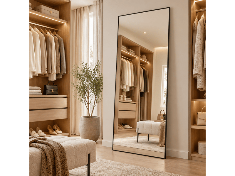 Miroir complet rectangulaire 180 × 80 cm, miroir de sol sur pied avec support, miroir décoratif pour chambre à coucher, salle de bain, entrée, couloir, noir - Conforama E
