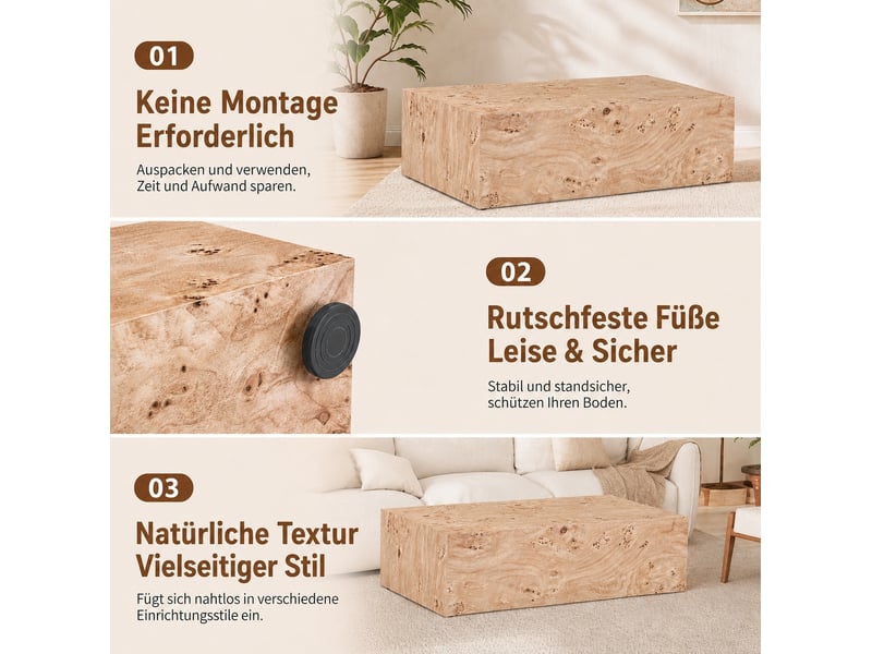  Table basse avec plateau spacieux, design minimaliste, en mdf, décor bois naturel, usage polyvalent au salon  - Conforama E