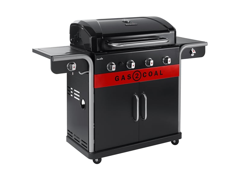  Barbecue à gaz et à charbon gas2coal 2.0 4b + housse de protection + plancha + kit 3 ustensiles - char-broil  - Conforama B