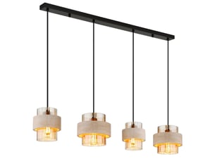 Globo daren suspension de bar, noir mat, abat-jour en verre ambré, 4 x e27