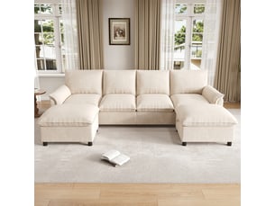 Canapé d'angle modulable u cloud beige assise profonde 2 repose-pieds amovibles dossier haut l264,5×p142,5×h84 cm salon