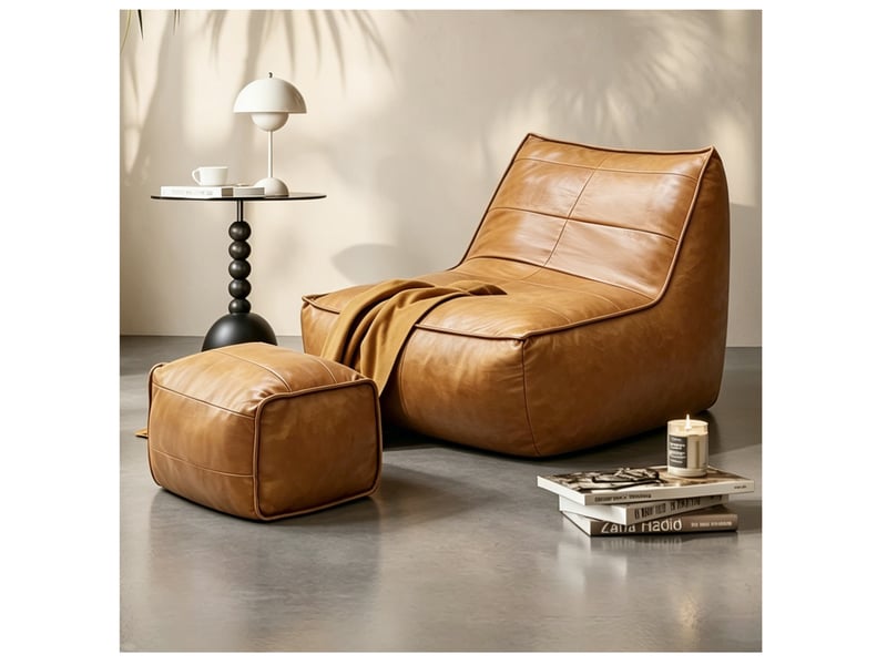  Fauteuil pouf modenvie avec repose-pieds marron en tissu technique 80 x 93 x 75 cm  - Conforama B