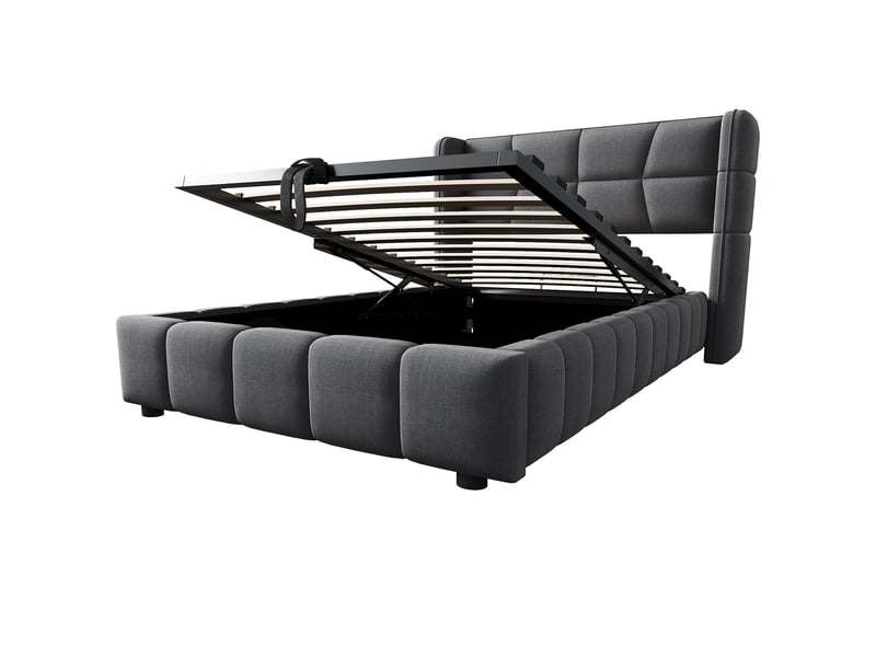  Lit coffre enfant 90 × 200 cm en tissu effet lin gris, tête rembourrée IKSETERA TRADING LTD - Conforama W