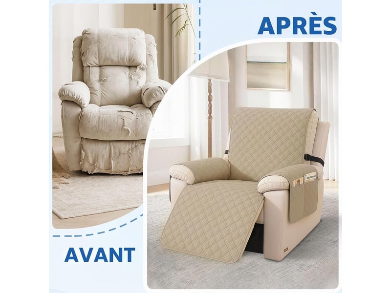 Housse imperméable pour fauteuil inclinable – protection de canapé résistante aux taches – lavable – pour fauteuil de massage une place – kaki  - Conforama E