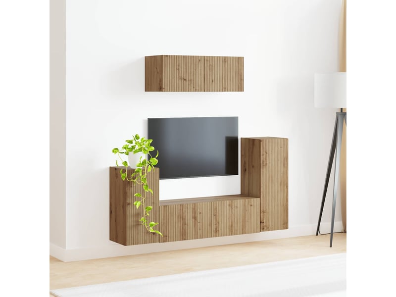 Ensemble meuble tv - banc tv - meuble de rangement 4 pcs chêne artisanal bois d'ingénierie  - Conforama D