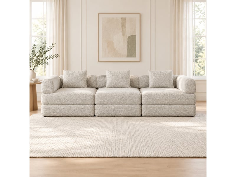  Canapé-lit modenvie 3 places en chenille kaki avec rangement dans l'accoudoir et configurations modulables  - Conforama E