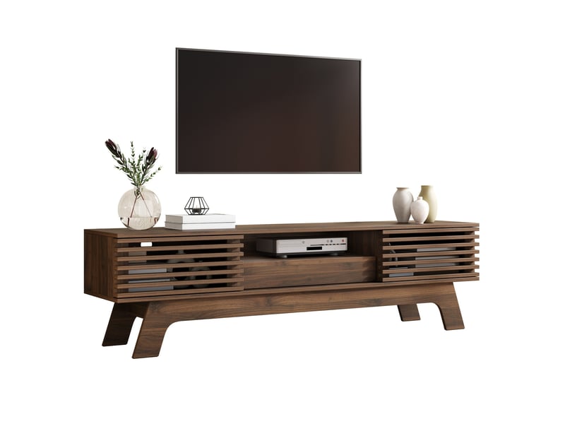  Meuble tv 2 portes 1 tiroir 150x35x44 cm en mdf coloris noyer  - Conforama A