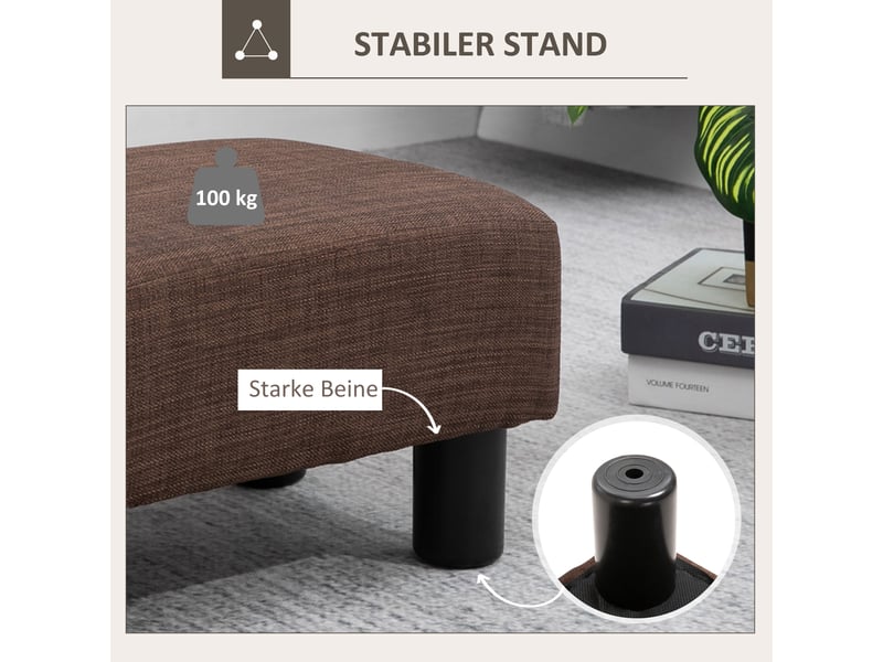  Tabouret ottoman avec capacité de charge jusqu'à 100 kg, tabouret rembourré rectangulaire pour salon, couloir, marron, 40 x 30 x 24 cm 833-666V70 - Conforama E