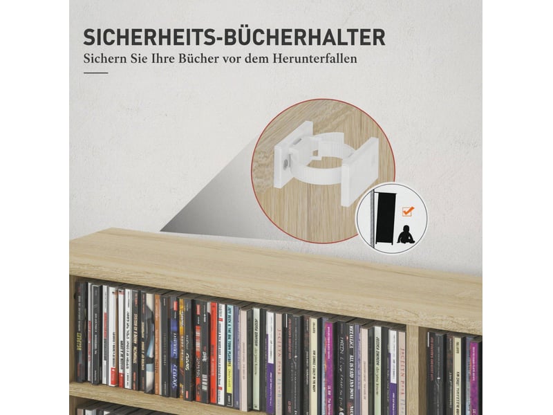  Meuble de rangement cd dvd blu-ray 106,5x24x126,3 cm 16 compartiments et 12 tablettes réglables panneau de particules bois naturel  - Conforama D