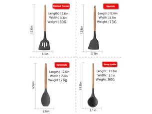 Ensemble de 11 ustensiles de cuisine en silicone avec boîte de rangement, résistants à la chaleur