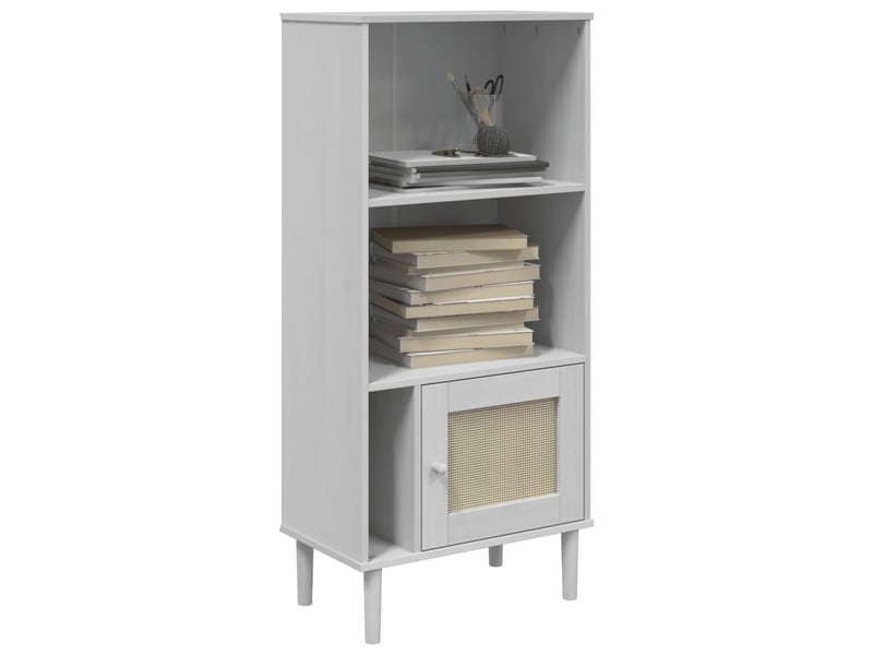  Bibliothèque salon senja aspect de rotin blanc bois massif de pin shl6827  - Conforama C