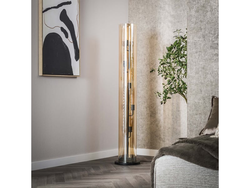  Lampadaire en tube 5 lumières en verre et métal noir 27x150 cm  - Conforama D