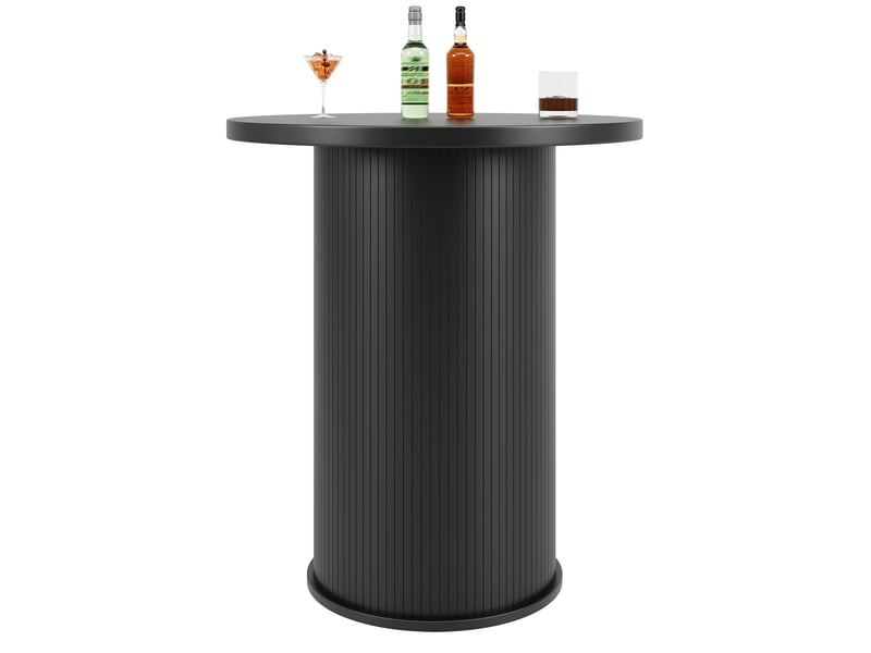  Table de bar ronde avec rangement et porte coulissante en mdf et métal 60×60×91,6 cm noir  - Conforama D