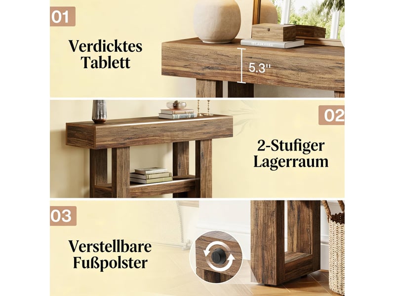  Table console 105x30x80 cm design campagne mdf marron  - Conforama D