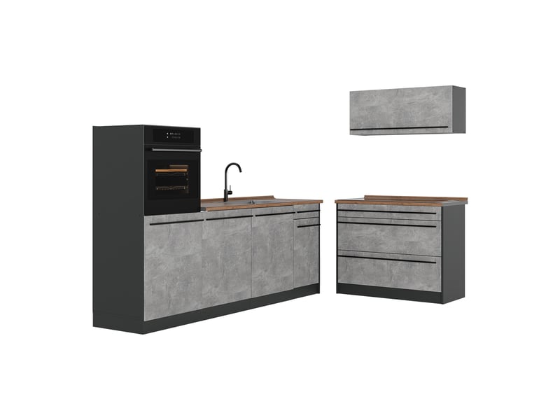  Vicco cuisine, bétonanthracite, 220cm plan de travail chêne doré  - Conforama A