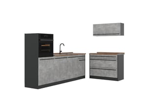 Vicco cuisine, bétonanthracite, 220cm plan de travail chêne doré